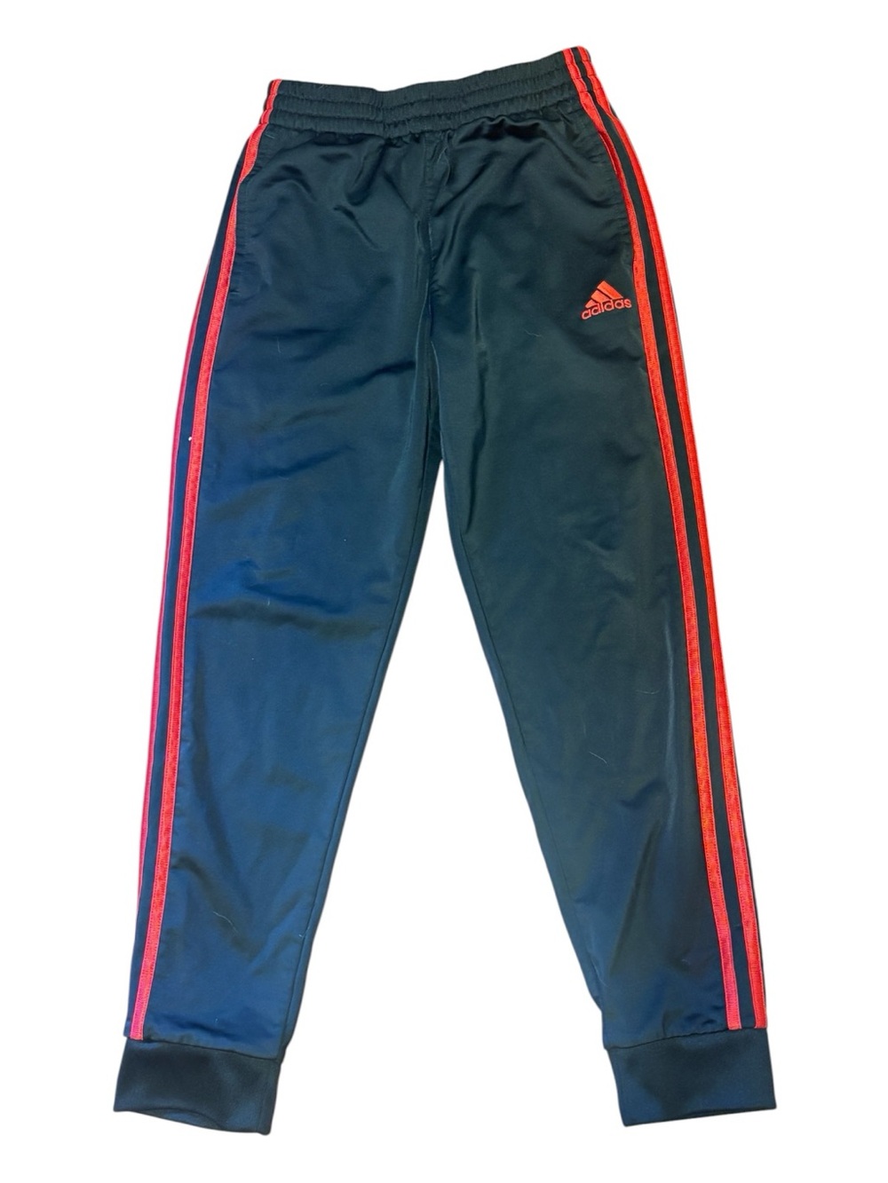 adidas Kids Black Track Joggers with Red Side Stripes Size Youth 10-12 -like new